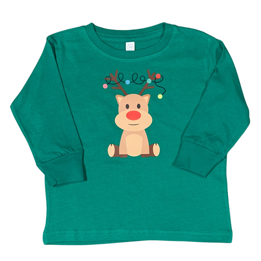 Christmas Rudolph long sleeve green t-shirts for kids.