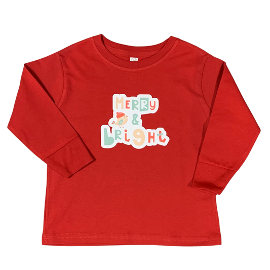Christmas is Merry and Bright long sleeve t-shirt for kids.